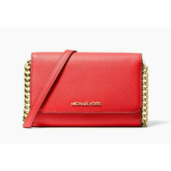 New Michael Kors Jet Set Travel Medium Phone Crossbody Leather Coral Reef - Picture 1 of 4
